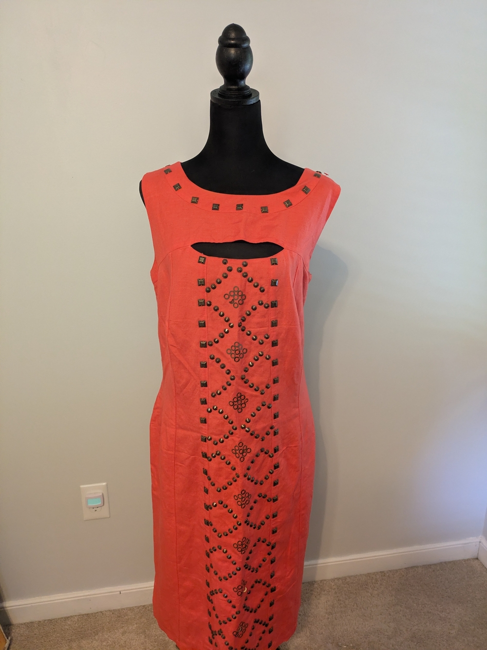 Ashley Stewart Coral Studded Keyhole Shift Dress Size 14W